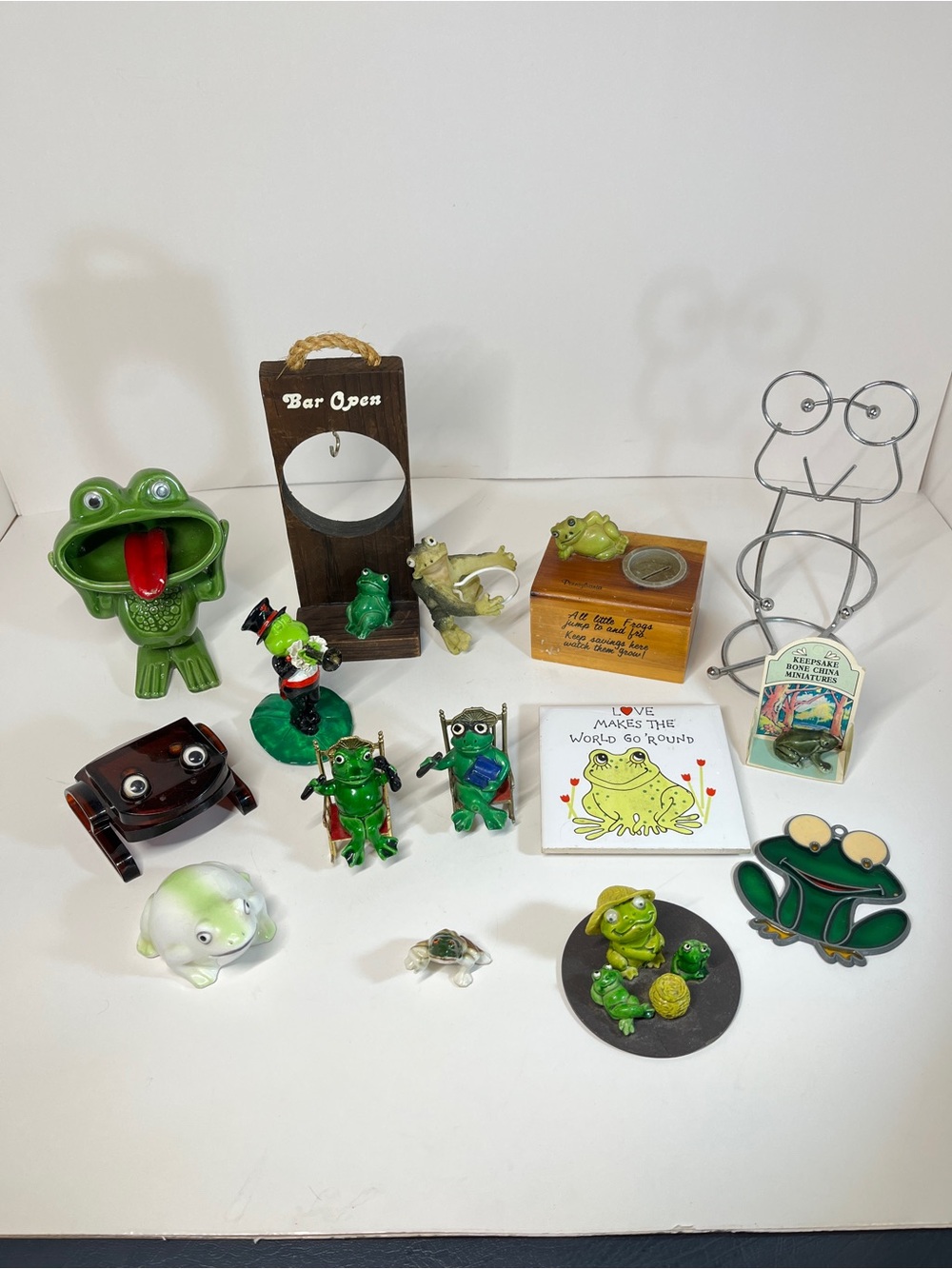 Vtg 70s MCM Frog Lot Collection Bar Open Rocking Chair Clip Trivet Figurine
